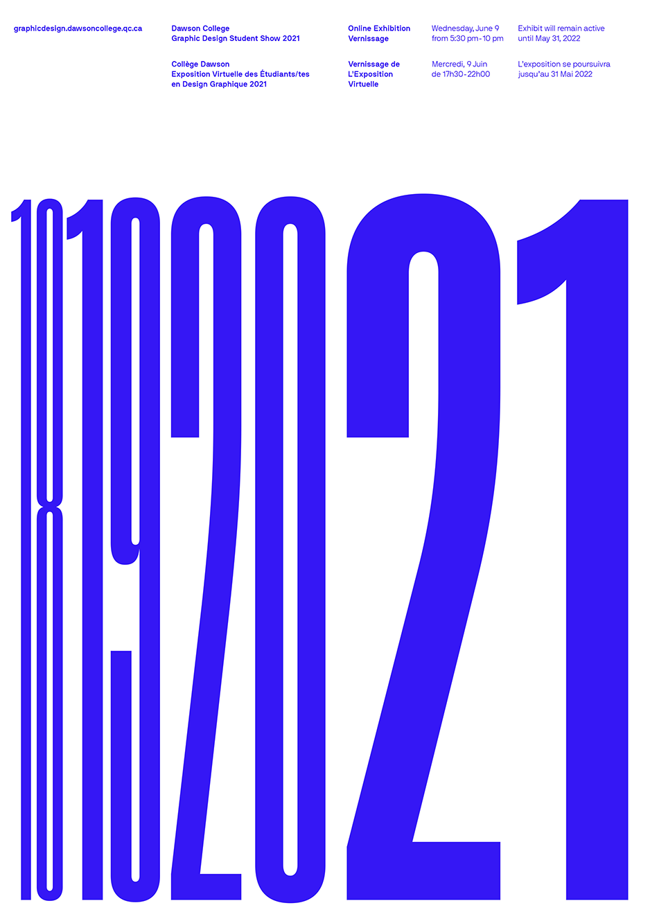 Poster Design for a graphic design vernissage that has "18192021" in blue on it.